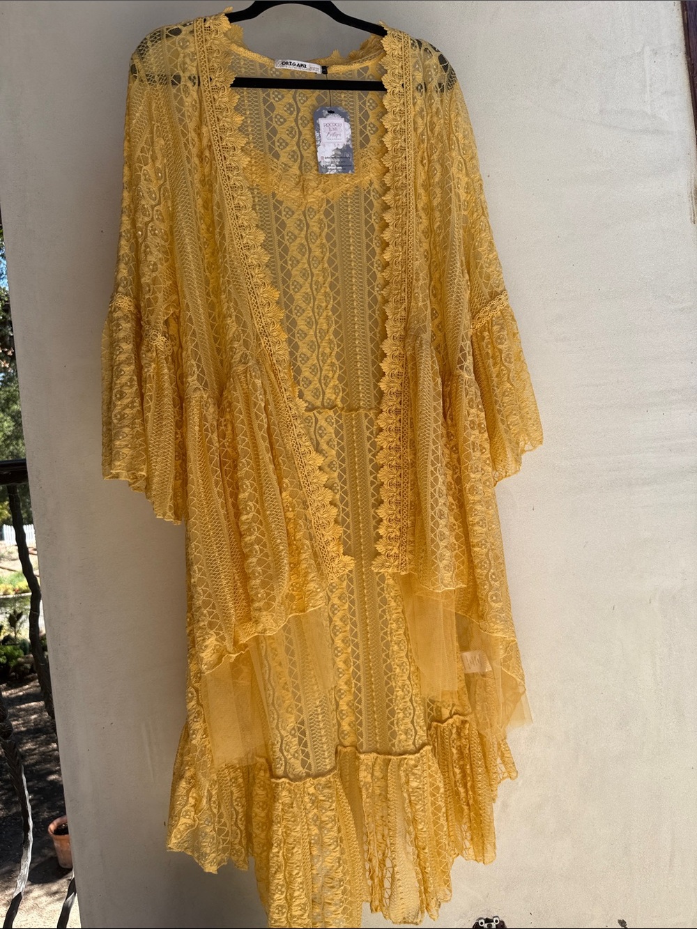 Origami Lace Kimono Dress SET Bell Sleeve Hi-Lo Duster long layers XL XXL 1X NEW - Picture 2 of 16